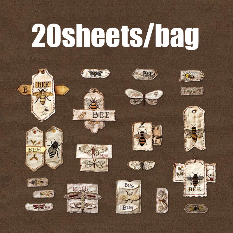 20 Sheets Vintage Fabric Theme Sticker Pack For DIY Scrapbooking Guitar Phone Case Notebook Decoration Craft Supplies
