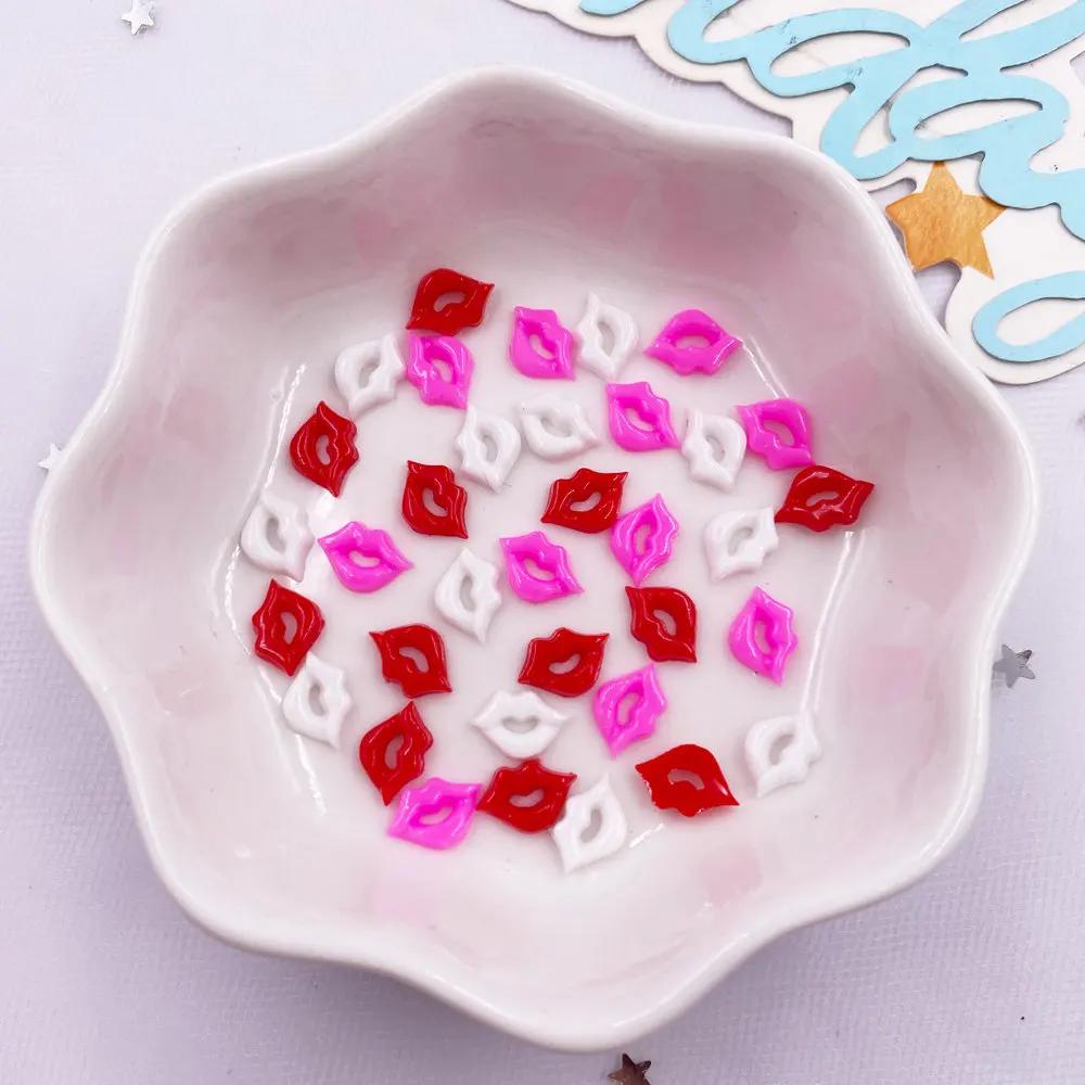 100pcs Resin Red Pink White Lips Nail Art Flat Back Rhinestone Scrapbook DIY Christmas Applique Decor Jewelry Accessories Crafts