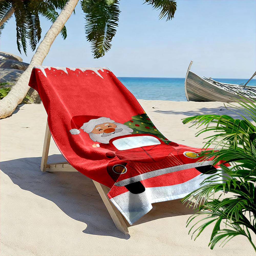 Santa's joyful holiday ride Print beach towel, quick drying, suitable for travel, outdoor sports, jogging, the beach and swimming, gift