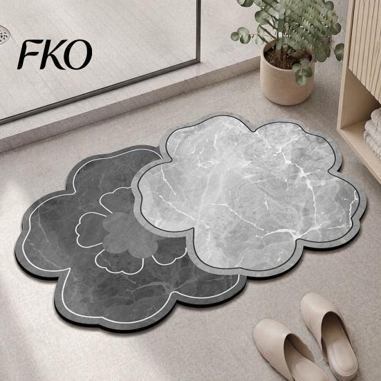 Soft Bendable Bathroom Rug Double Flower Bath Mat, Super Absorbent Diatomaceous Earth Rug, Non-Slip Floral Quick Dry Floor Mat for Home Entrance