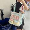 Contrast Color Student Shoulder Bag Girl's Large Capacity Crossbody Tote Bag