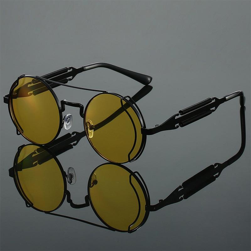Non-polarized Steampunk Sunglasses Men Round Red Lens Punk Sun Glasses Black Metal Gothic Style New Products Women Shades