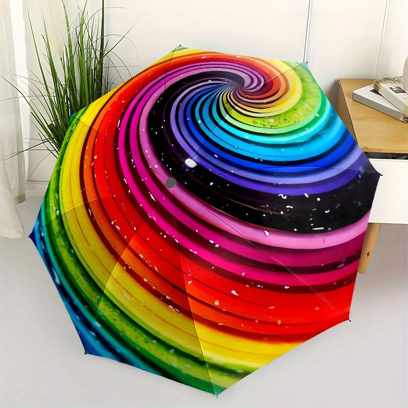 Rainbow Sphere Automatic Folding Umbrella 8 Ribs, Durable Iron Frame, Bright Color Pattern Compact Travel Umbrella, Suitable for Outdoor, B