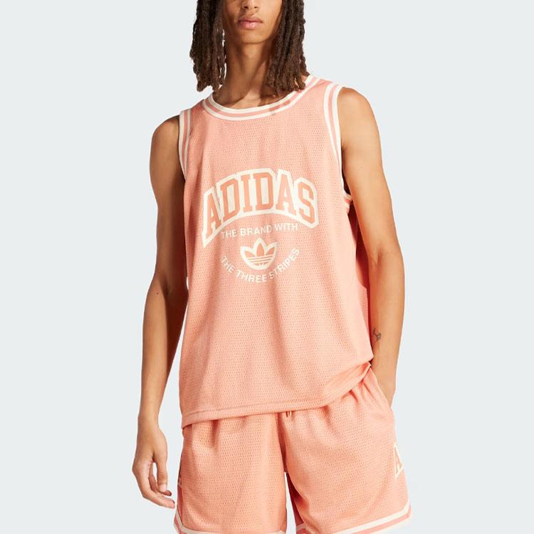 Adidas Оригинальный Vrct Letter Logo Print Повседневный Удобный Дышащий Круглый Вырез Без Рукавов Жилет Мужской Топы Глинисто-Розовый IS2899