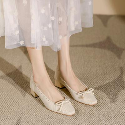 Джи Боу Летающее Плетение Легкий Дышащий Квадратный Носок Толстый Каблук Высокие Каблуки Женские