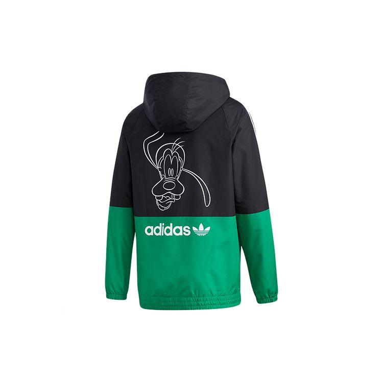 Adidas Оригиналы Trefoil X Goofy WB Disney Повседневная спортивная куртка с капюшоном Мужская верхняя одежда Черный Зеленый GP6480