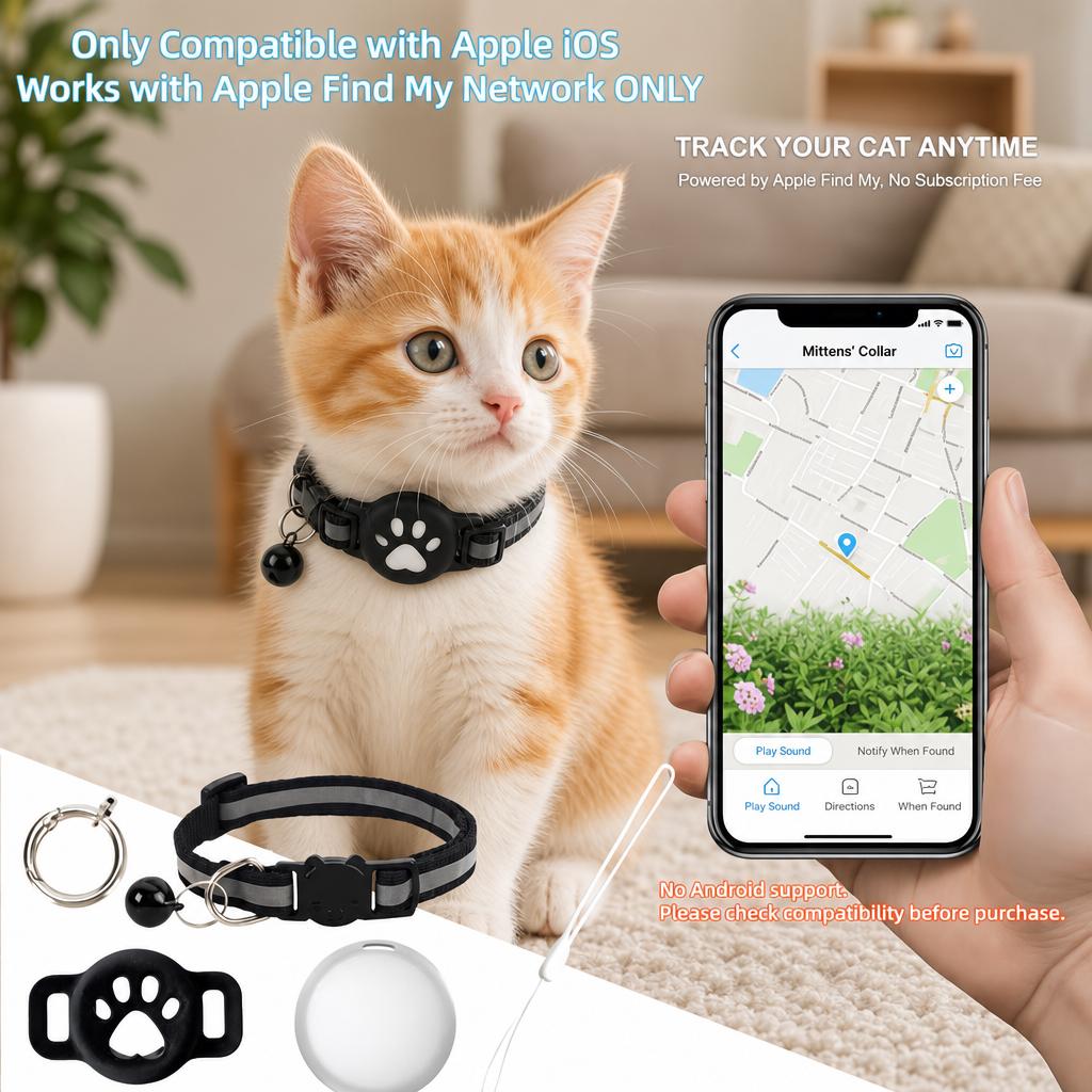IOS Умный GPS-трекер Премиальный светоотражающий ошейник для кошек Комплект Безопасный регулируемый Поиск местоположения от потери для котят 5