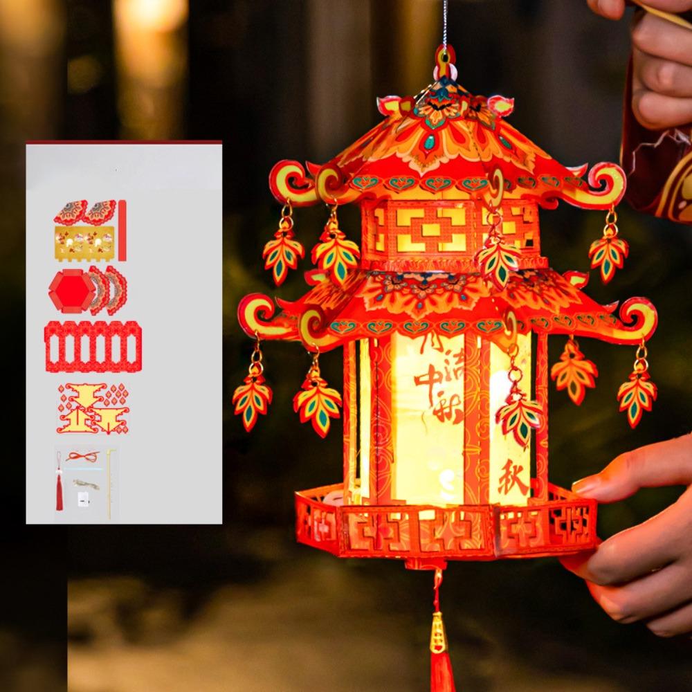 Ancient-style Mid-Autumn Festival Lantern Pavilion Shape Children's Handheld Lantern Home Decor