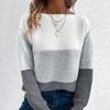Autumn and Winter Knitted Sweater Women's Contrasting Color Spliced Round Neck Long Sleeved Pullover Top