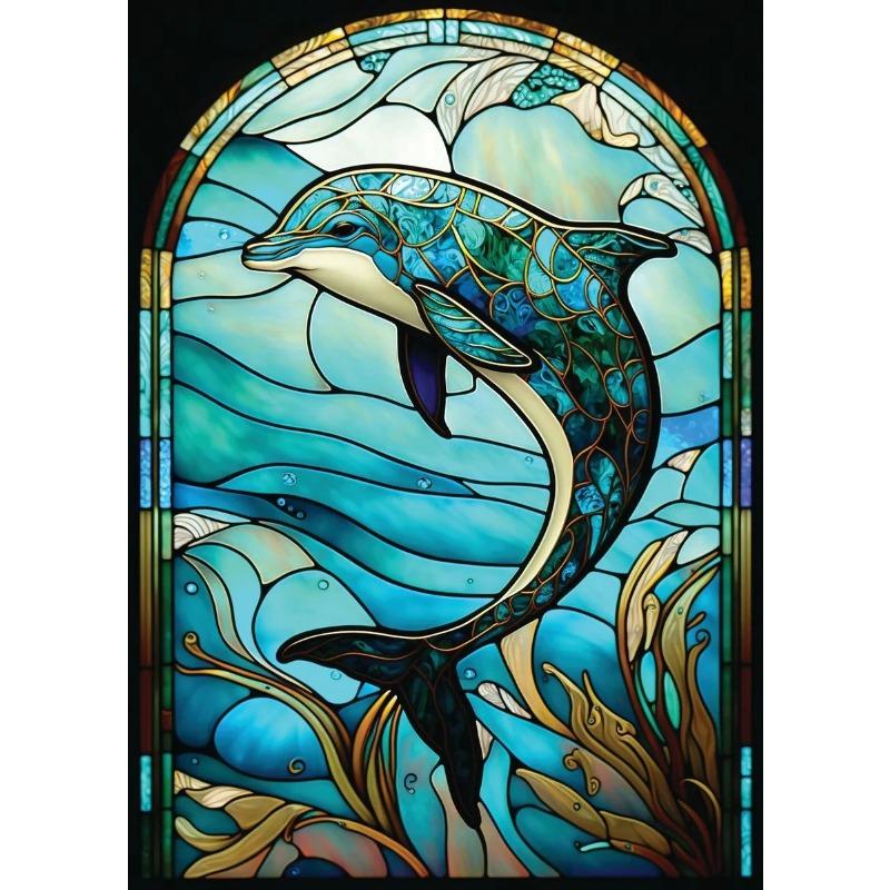 Abstract Sealife Stained Glass Pattern Art Poster Prints Canvas Painting Seahorse Manta Ray Whale Shark Dolphin Home Decor