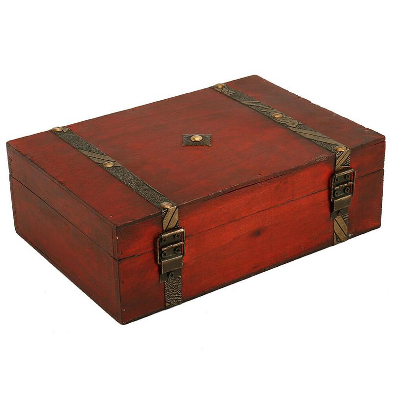 Винтажный деревянный сундук с сокровищами, ящик для хранения, деревянный футляр для ювелирных изделий, органайзер, кольцо
