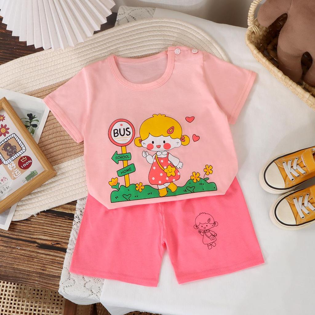 2025 Новый детский комплект для дома из хлопка с коротким рукавом - Летняя спортивная одежда для мальчиков и девочек