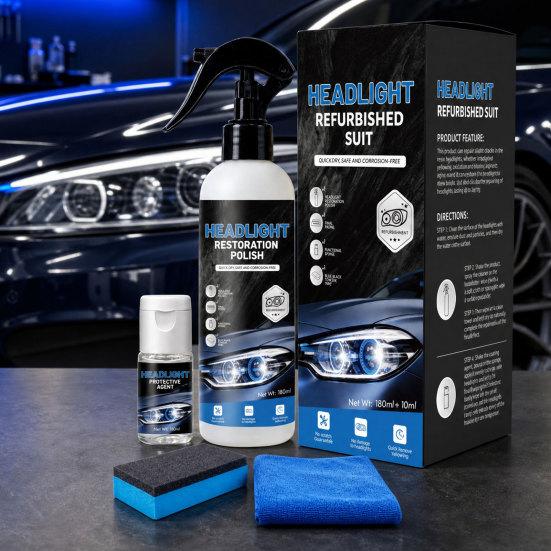 Headlight Restoration Spray, 180ml Ceramic Coating for Yellowed Headlights, UV Protection Cleaner Polish for Car Front Lenses