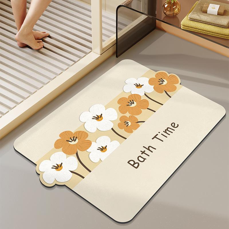 Nordic Simple Flowers Абсорбирующий Быстросохнущий Коврик для ванной комнаты Туалет Специальная форма Негрязный Износостойкий Ковер из диатомита