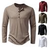 Men Autumn Winter O Neck Buttons Neckline T Shirt Long Sleeve Solid Color Slim Fit Bottoming Tee Shirt Streetwear