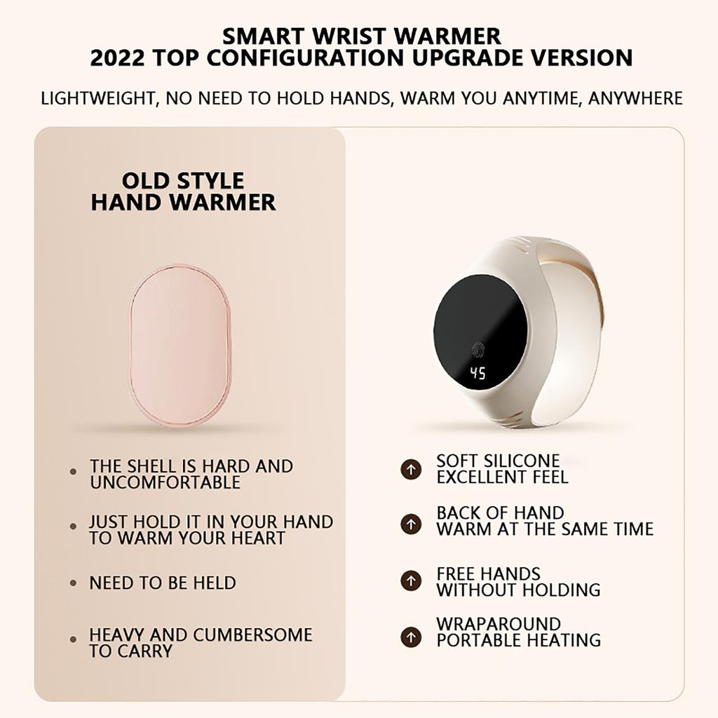 Student Portable Smart Bracelet Hand Warmer Usb Digital Display Temperature Control Charging 2000mAh 300min Rechargeable