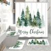 Набор из 4 предметов: Занавеска для душа для ванной комнаты с рисунком рождественских елок, Занавеска для ванной с 12 крючками, Нескользящие коврики, Коврик для крышки унитаза, Перегородка для ванной комнаты
