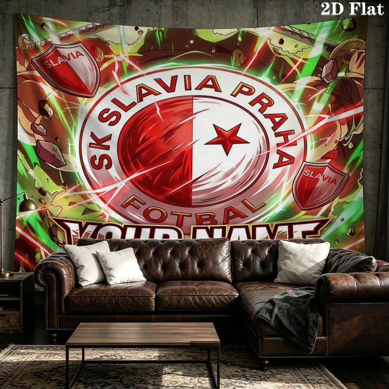 Custom Name SK Slavia Praha Printed Tapestry – Wall Hanging for Bedrooms, Dorms, and Home Decor