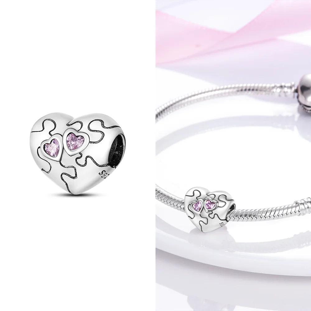 Розовый Шарм Сердце Любви Семьи Оригинальные Медные Бусины Подходят для Браслета Пандора Сделай Сам Сестра Мама Дружба Подвеска Изысканное Подарочное Ювелирное Изделие