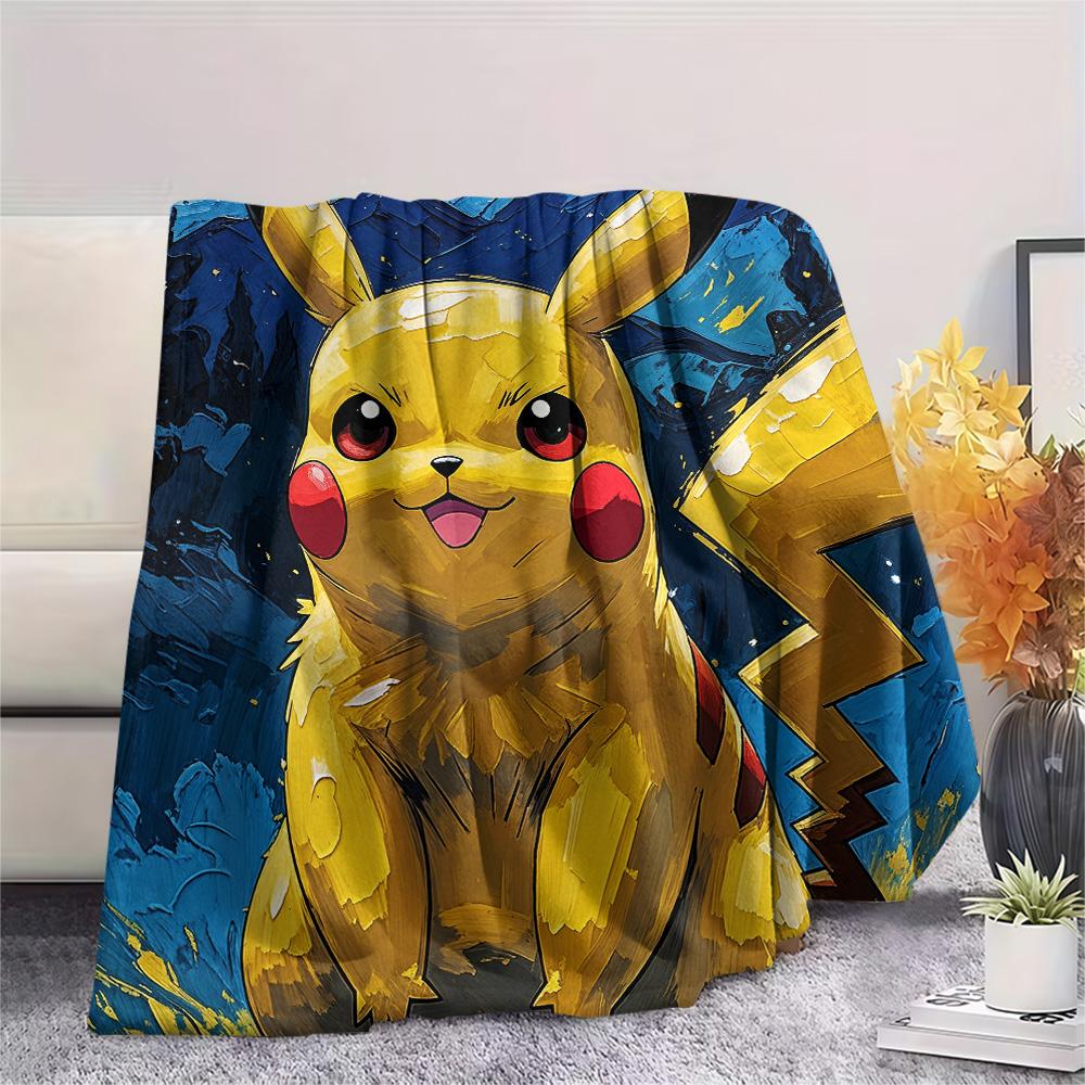 Sky Pikachu Print Flannel Blanket, High quality Comfortable for All Seasons, Home Decor, Warmth and Comfort