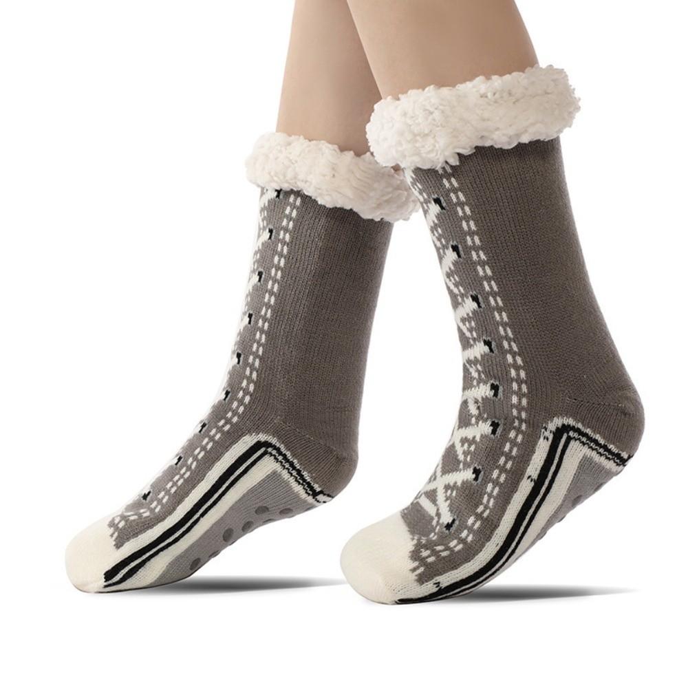 1Pair Plush Floor Sleeping Socks Non-slip Slipper Sock Fashion Snow Socks for Woman Girls