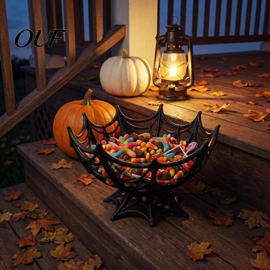 Fall Tabletop Displays Halloween Spider Web Basket, Decorative Candy Bowl for Party Table Unique Favor Holders Centerpieces, Lightweight Plastic Fruit
