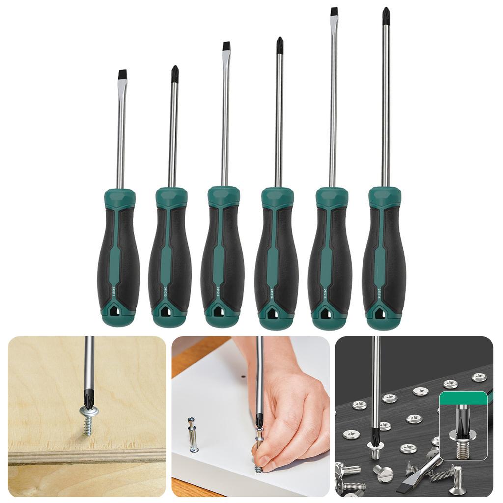 Magnetic Tip Screwdriver 6mm Crosses/Flat Professional Cushion Grip for Hand Making Home Mechanical Repair Project