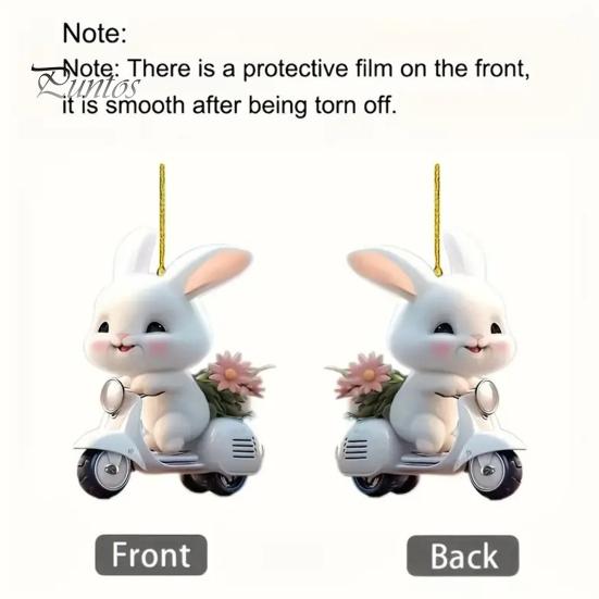 Bunny Christmas Ornaments Christmas Tree Ornaments Little Rabbit Pattern 2D Flat Acrylic Decorative Pendant Interior Rearview Mirror Hanging Ornament