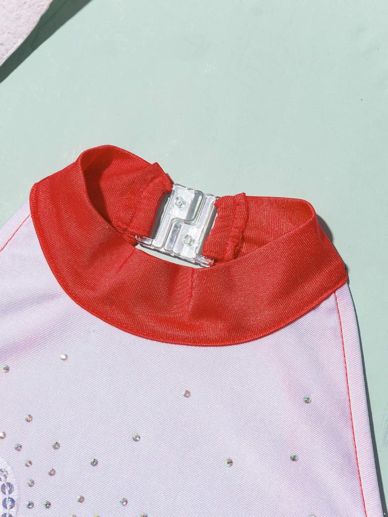 Kids Girls Sleeveless Backless Shiny Rhinestone Sequins Chiffon Dance Dress Gymnastic Skirted Leotard Dance Costume