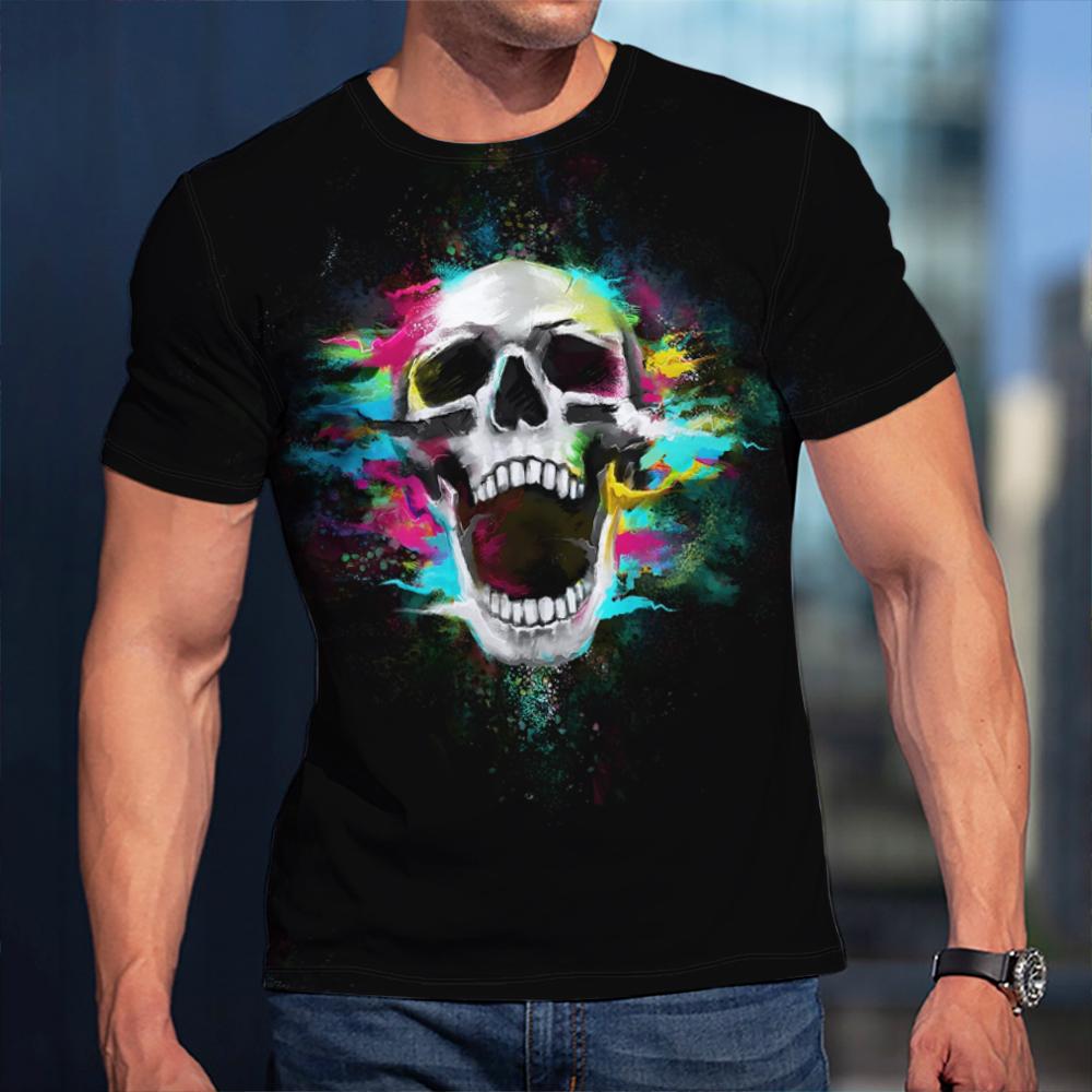 Летняя повседневная трендовая футболка с рисунком черепа для мужчин, забавные мужские футболки в стиле хип-хоп, футболки с 3D принтом в стиле Харадзюку, футболки с круглым вырезом и короткими рукавами