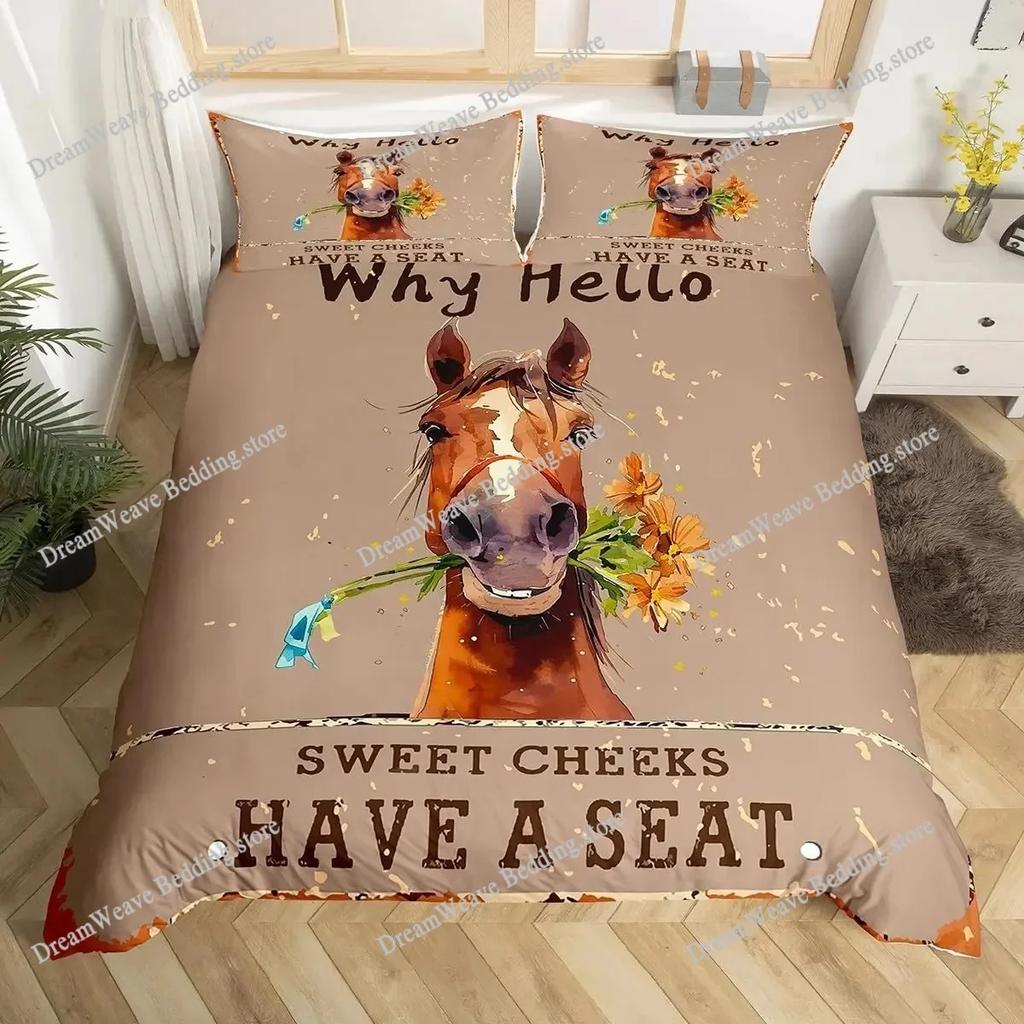 Пододеяльник с изображением мультяшной лошади King Queen Galloping Horse, комплект постельного белья Golden Stars, прекрасный декор в виде животного, пододеяльник