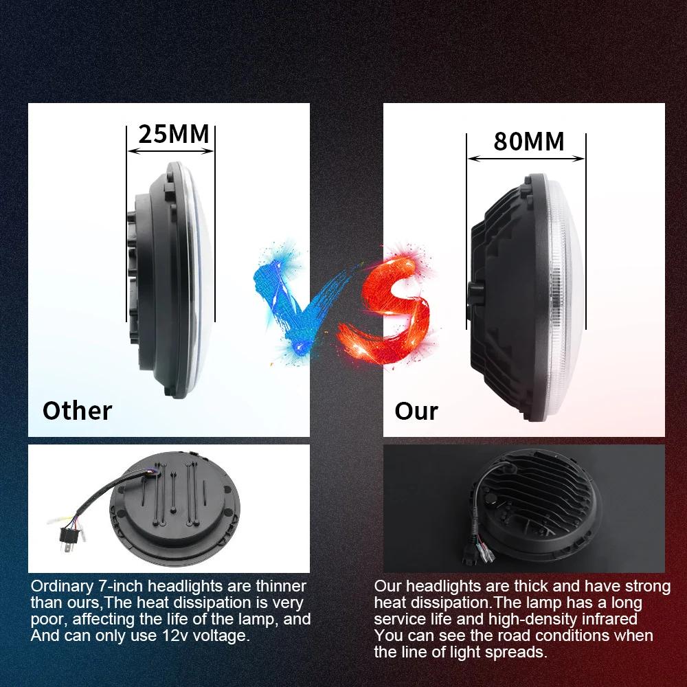 1X 7 Inch LED Headlight Bulbs Assembly DRL Lights H4 Round Headlamp Angel Eyes Car Accessories For Suzuki Samurai Lada Niva Jeep