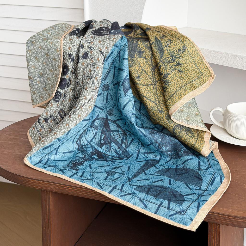 Ethnic style silk scarf cotton and linen small square scarf women's thin scarf scarf high-end neck protection headscarf versatile shirt