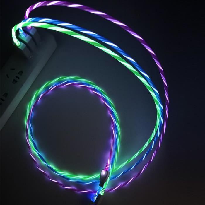 Телефонный кабель, светящийся LED, текущий свет, USB-зарядное устройство, кабель Type-C для Samsung s9 для Huawei Note - Тип Синий-для iPhone