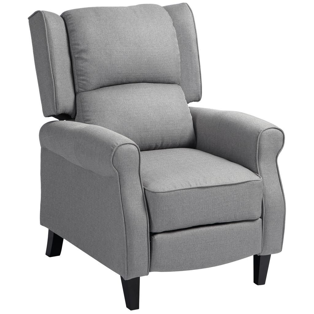 Manual Reclining Relax Armchair Upholstered In Synthetic Linen With Retractable Footrest 150 Kg Load Capacity Gray