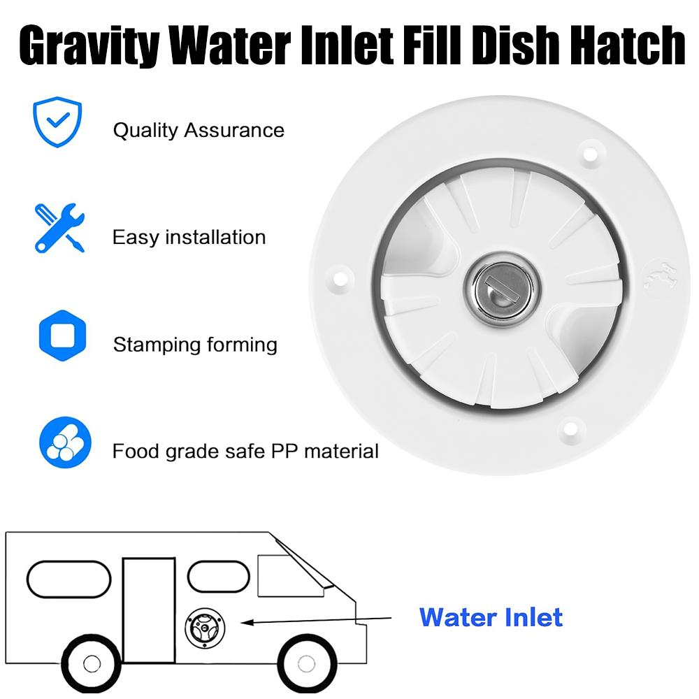 Gravity Fresh Water Fill Hatch RV Accessories 80mm Inlet Filter Lockable For RV Boat Camper Trailer White Caravan Accessories