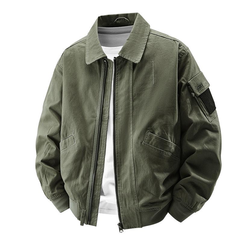 Unisex Casual Cotton Bomber Jacket - Solid Color, Lapel, Spring/Autumn, Loose Fit