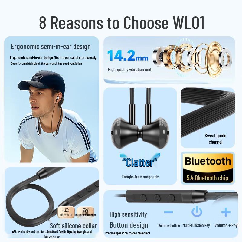 Aigo WL01 Беспроводные спортивные Bluetooth-наушники с шейным ободом