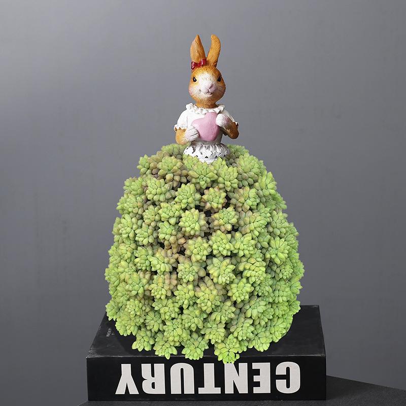 Succulent Potted Wrought Iron Rabbit Flower Basket Succulent Combination Nordic Simple Meat Rectangular Platter Flower Pot