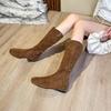 Women's Camel Suede Thigh-High Slouch Boots - Autumn/Winter 2025 Fashion, Flat Heel, Wide Calf, Round Toe