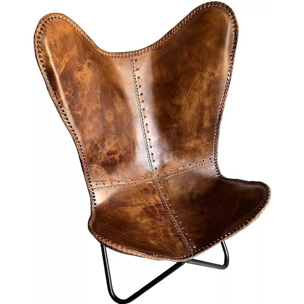 Винтажное кожаное кресло ручной работы с акцентом на бабочку, складное кресло для отдыха