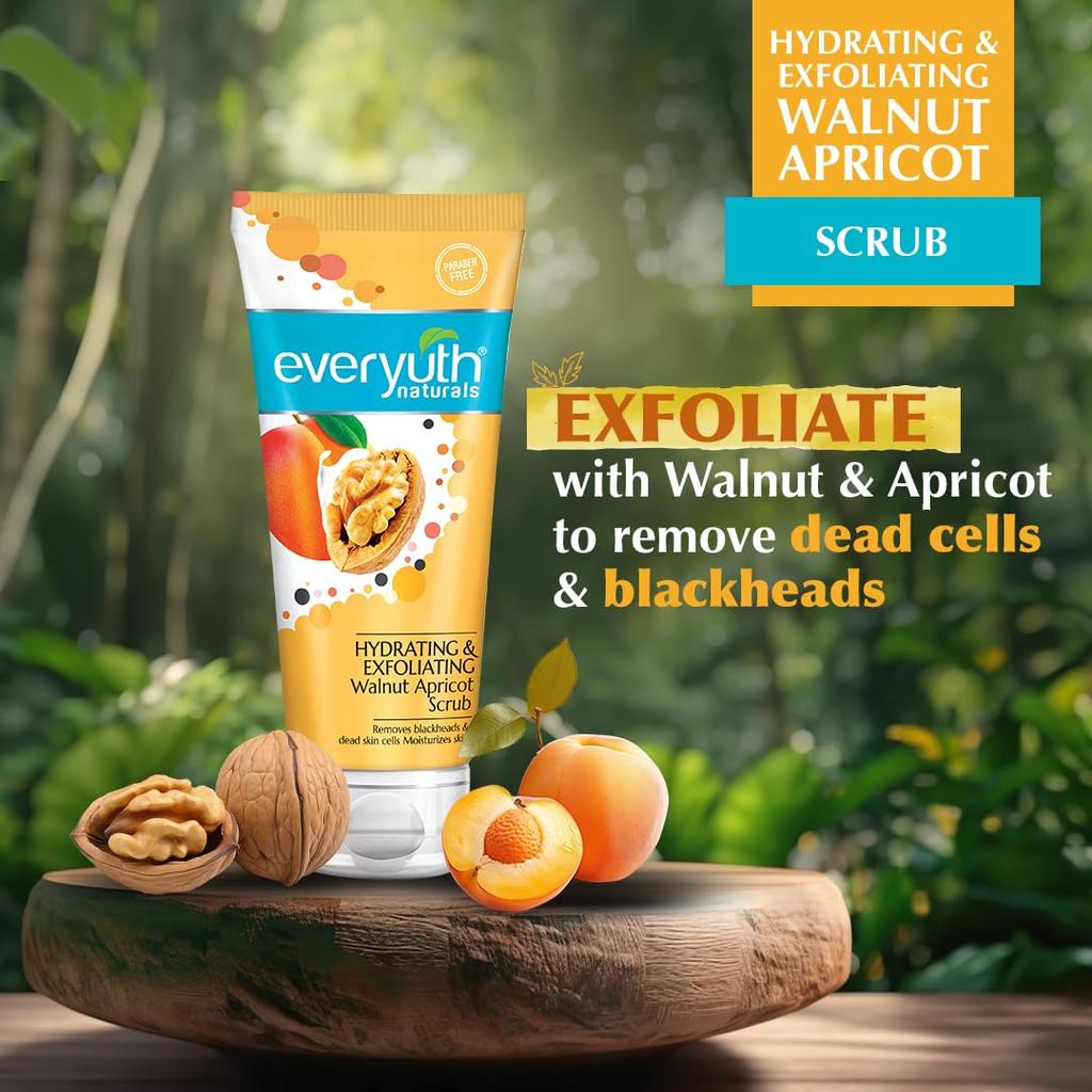 Everyuth Naturals Увлажняющий отшелушивающий скраб с грецким орехом и абрикосом 100 г Для всех типов кожи Удаление черных точек