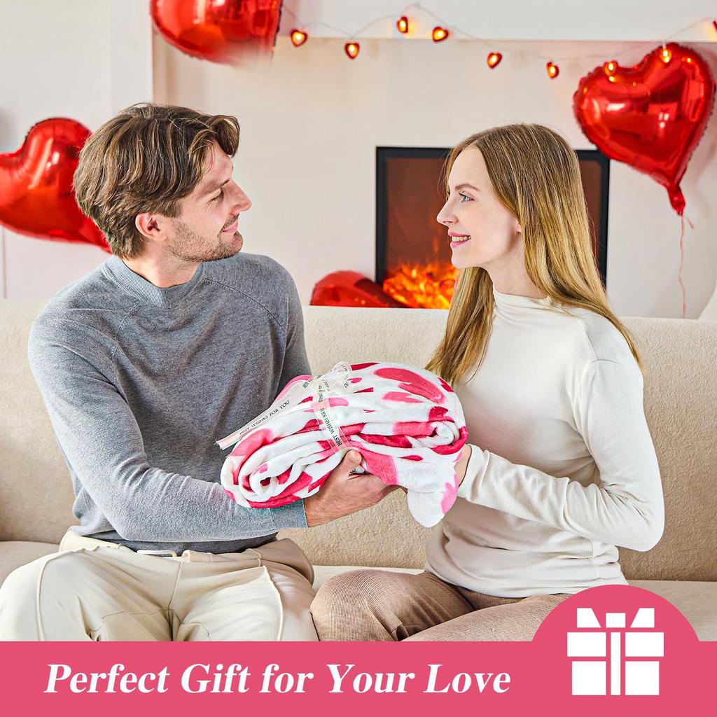 Pink heart-shaped pattern Printed Blanket for Sofa Bed Travel Camping Living Room Office Conditioning Blanket