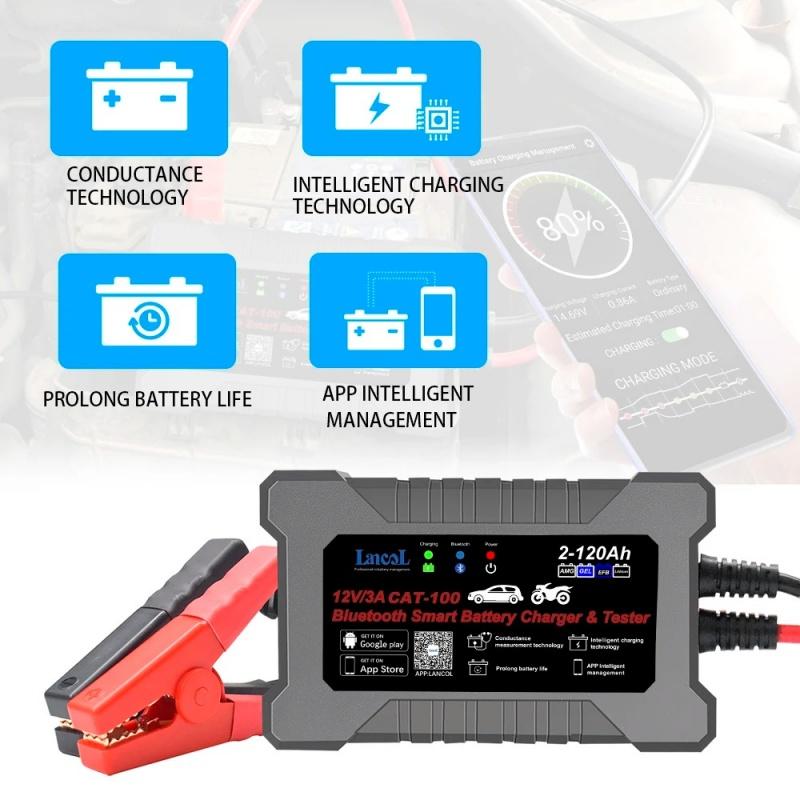 Lancol CAT100 12В 3А Полностью Автоматическое Bluetooth-совместимое Умное Зарядное Устройство и Тестер Аккумуляторов 2 в 1 8-ступенчатое Зарядное Устройство