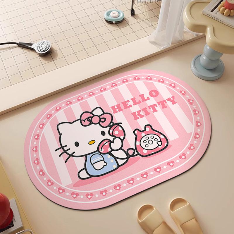 Быстросохнущий нескользящий коврик для ванной из диатомитовой земли Hello Kitty - впитывающий и легко чистящийся.