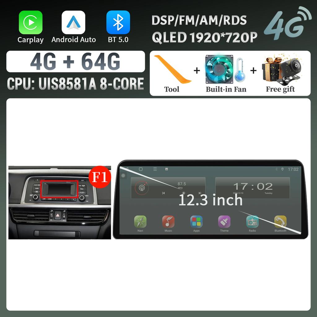 12,3-дюймовый Android 14 для KIA K5 Optima 2015 2016 2017 2018 2019 Автомагнитола Мультимедиа Навигация GPS Carplay Стерео Сенсорный экран