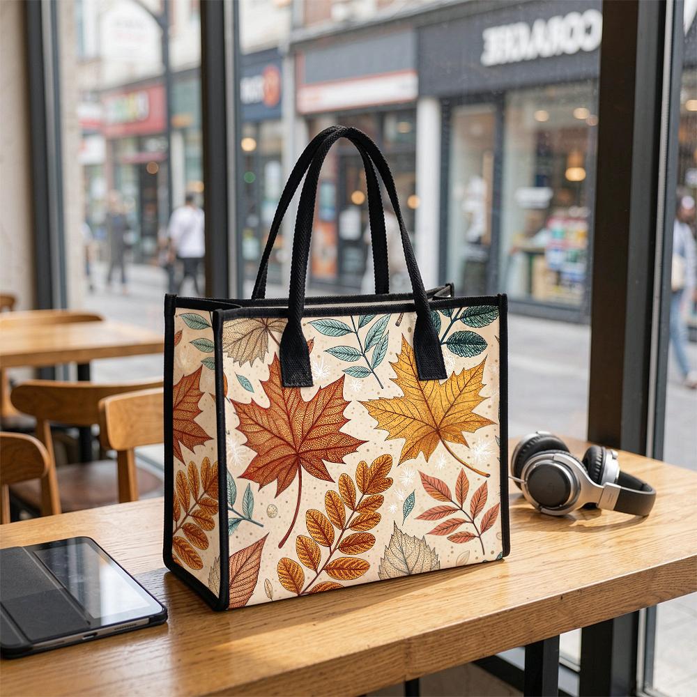 Fall Leaf Print Tote Bag Fashion Autumn Daily Use Casual Portable All-match Stylish Shoulder Handbag