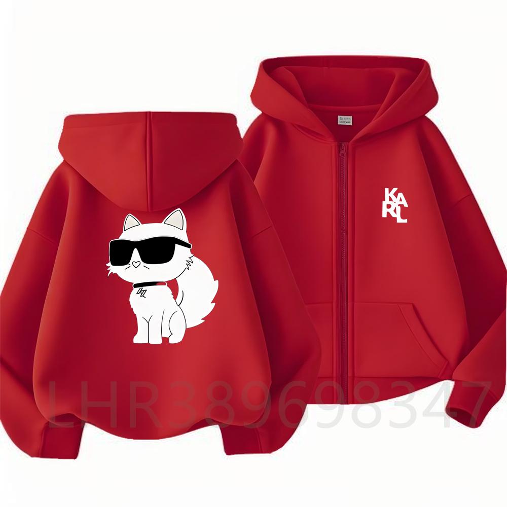 Kid Autumn Zipper Style Children Hoodie Black Cat White Cat Zip Up Cardigan Tops Girl Pink Boy Coat Hoodies