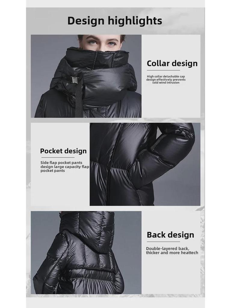 2024 Женская европейская и американская утолщенная куртка на 90% из белого утиного пуха: Удлиненное, теплое, свободное и модное зимнее пальто