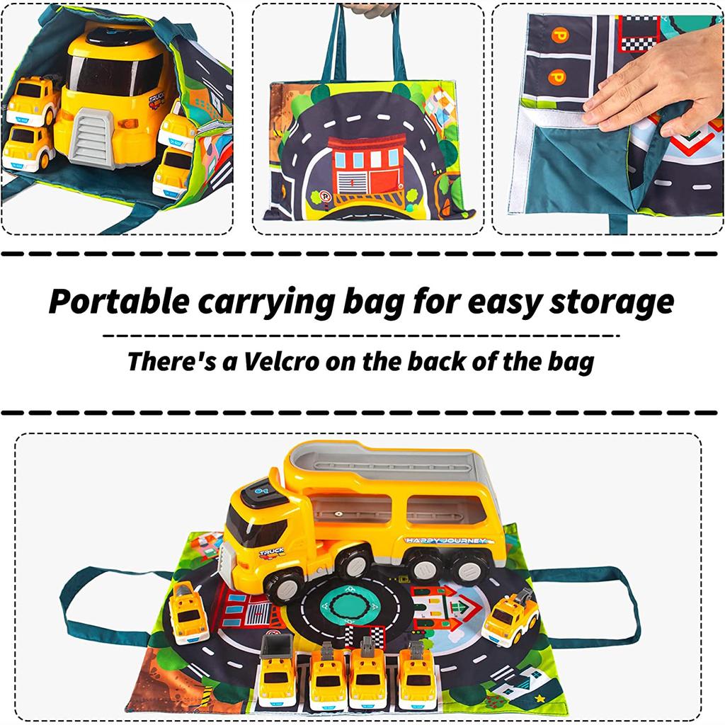 Toys Truck, Baby Toys Car Set with Play Mat/Storage Bag, 7 In 1 Construction Big Carrier Vehicle for Age 1-2 Boys Birthday Gifts for Kids Age 2-4
